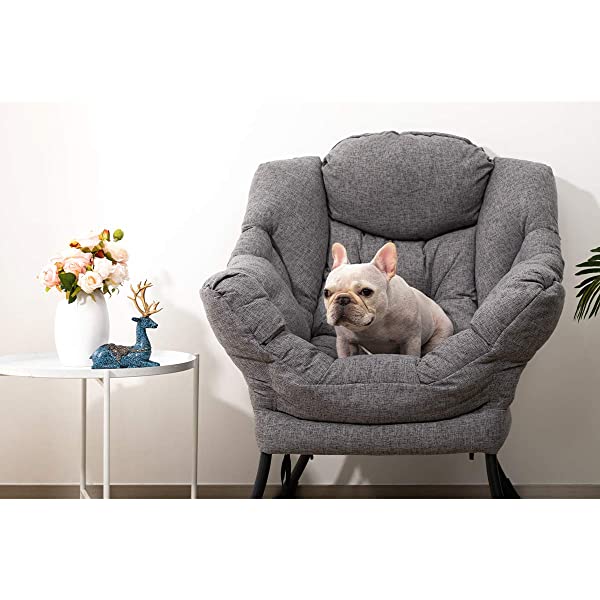 AbocoFur Modern Large Cotton Fabric Lazy Chair，Accent Contemporary Lounge Chair, Single Steel Frame Leisure Sofa Chair with Armrests and A Side Pocket, Beige