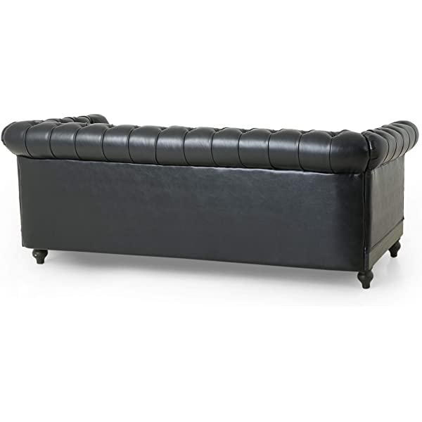 Christopher Knight Home Castalia Sofas, Midnight Black + Dark Brown Midnight Black + Dark Brown Birch Wood