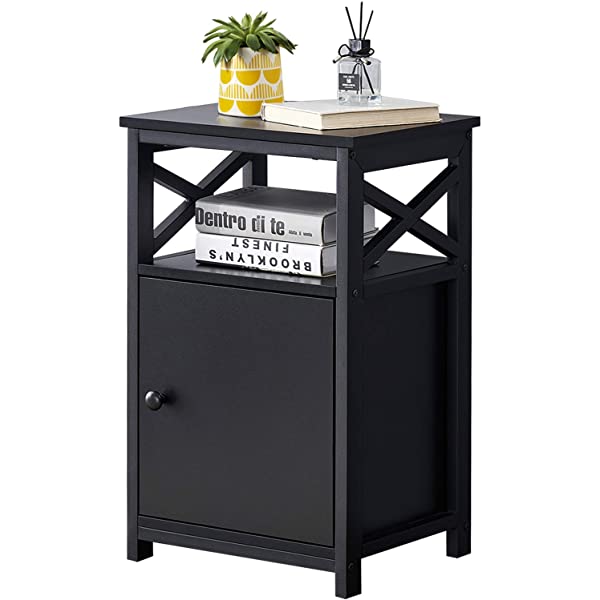 VECELO Modern Versatile Nightstands X-Design Side End Table Night Stand Storage Shelf with Bin Drawer for Living Room Bedroom, Brown+Black Brown+black Modern