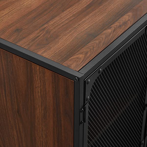 Walker Edison Malcomb Urban Industrial Metal Mesh Double Door Rolling Bar Cabinet, 33 Inch, Rustic Oak Rustic Oak 33 Inch