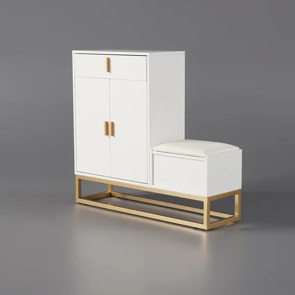 White Shoe Storage Bench 4 Shelves PU Leather Upholstered Shoe with Drawers & Flip Top