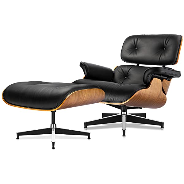 Mid Century Lounge Chair and Ottoman, Modern Chair Classic Design, Top Grain Leather Palisander Wood, Heavy Duty Base Support for Living Room, Study, Lounge, Office (Nomal, Style1-1) Nomal Style1-1