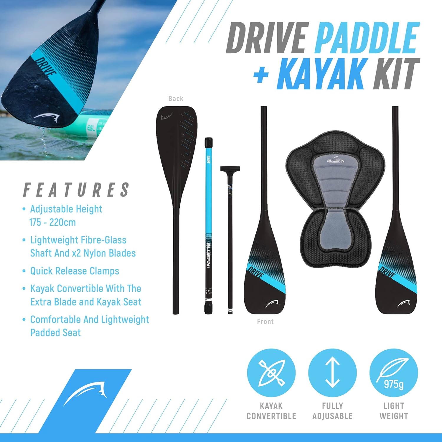 Bluefin Cruise SUP Inflatable Stand Up Paddle Board | Premium Paddleboard Accessories | Multiple sizes: Kids, 9'8, 10'4, 10’8, 12’, 15'