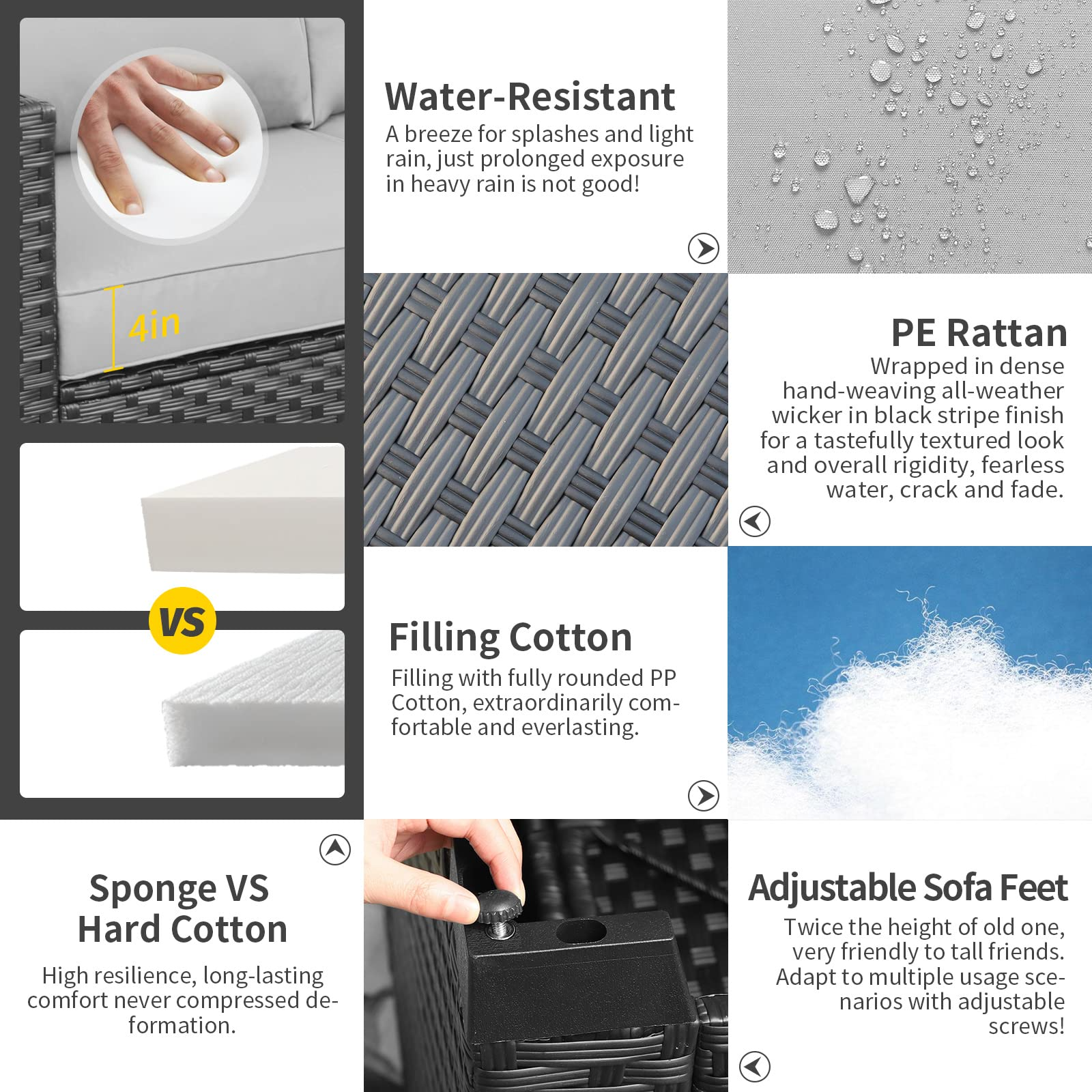 【Furniture】Patio Wicker Furniture Set 7 Pcs Outdoor PE Rattan Conversation Couch Sectional Chair Sofa Set