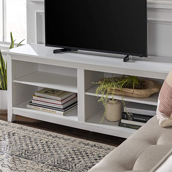 Walker Edison Wren Classic 4 Cubby TV Stand for TVs up to 65 Inches, 58 Inch, Black Black 58 InchTV Stand