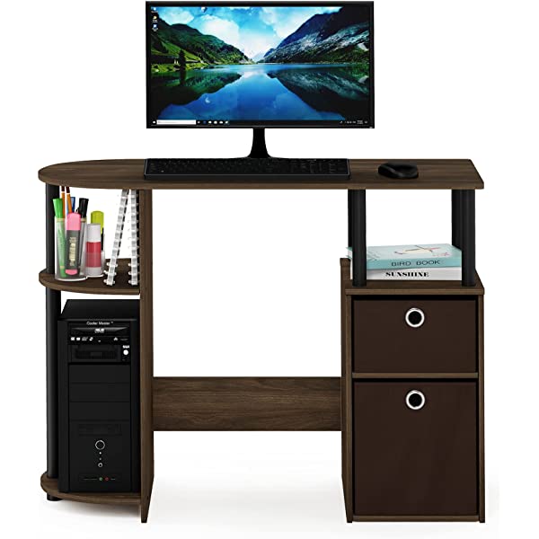 FURINNO Jaya Computer Study Desk with Bin, Brown Espresso