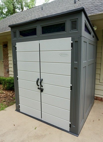 6' x 5' Suncast Modernist Plastic Garden Storage Shed - Peppercorn (1.89m x 1.73m)