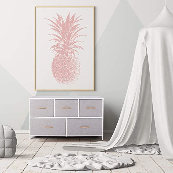 ROMOON Dresser Organizer with 5 Drawers, Fabric Storage Drawer Unit, Dresser Tower for Bedroom, Hallway, Entryway, Closets, Nursery - Wide Espresso