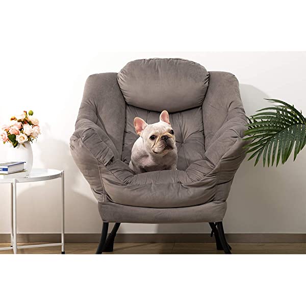 AbocoFur Modern Large Cotton Fabric Lazy Chair，Accent Contemporary Lounge Chair, Single Steel Frame Leisure Sofa Chair with Armrests and A Side Pocket, Beige