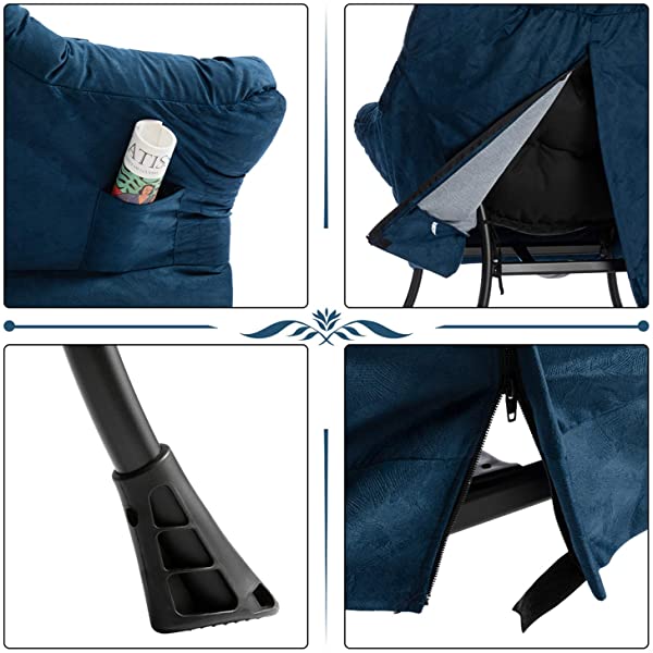 AbocoFur Modern Large Cotton Fabric Lazy Chair，Accent Contemporary Lounge Chair, Single Steel Frame Leisure Sofa Chair with Armrests and A Side Pocket, Beige