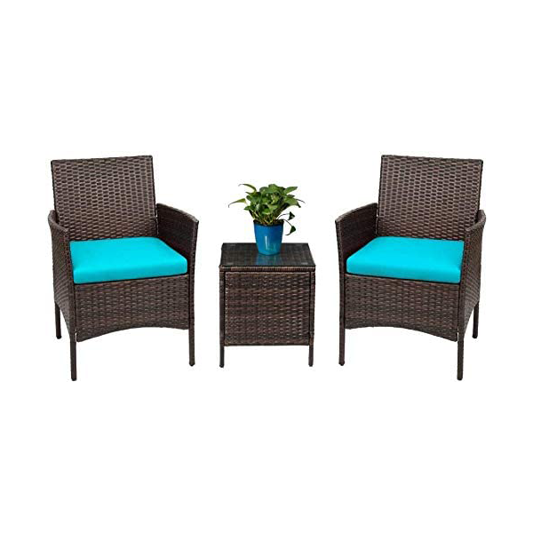 Devoko Patio Furniture Set 3-piece PE Rattan Wicker Chair with Dining Table Outdoor Garden Furniture Se