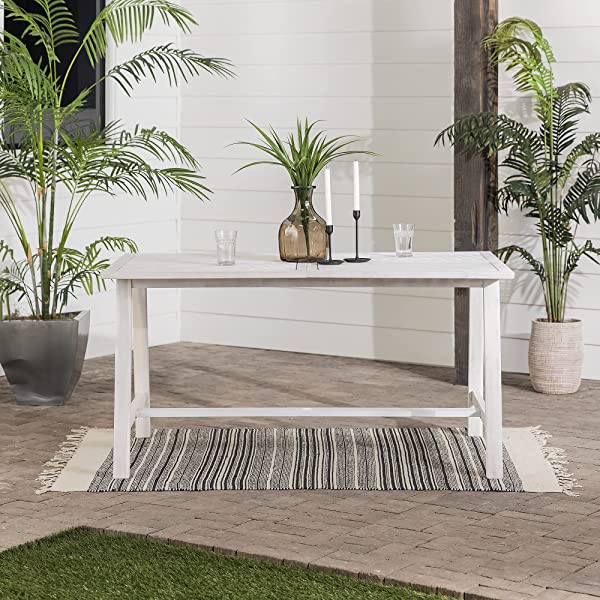 Walker Edison 5 Person Outdoor Wood Chevron Patio Furniture Dining Set Table Chairs Bench All Weather Backyard Conversation Garden Poolside Balcony, 4 Piece, Brown Brown 4 Piece Dining Set