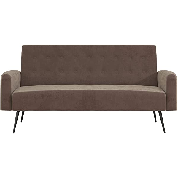 Novogratz 2360379N Z Stevie, Convertible Sofa Bed Couch, Ivory Velvet Futon