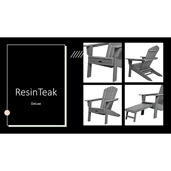 ResinTEAK All Weather Adirondack Chair with PULLOUT Ottoman | Adult-Size, Weather Resistant for Patio Deck Garden, Backyard & Lawn Furniture | Easy Maintenance (Grey))