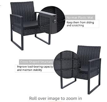 Flamaker 3 Pieces Patio Set Outdoor Wicker Patio Furniture Sets Modern Bistro Set Rattan Chair Conversation Sets with Coffee Table for Yard and Bistro (Black)