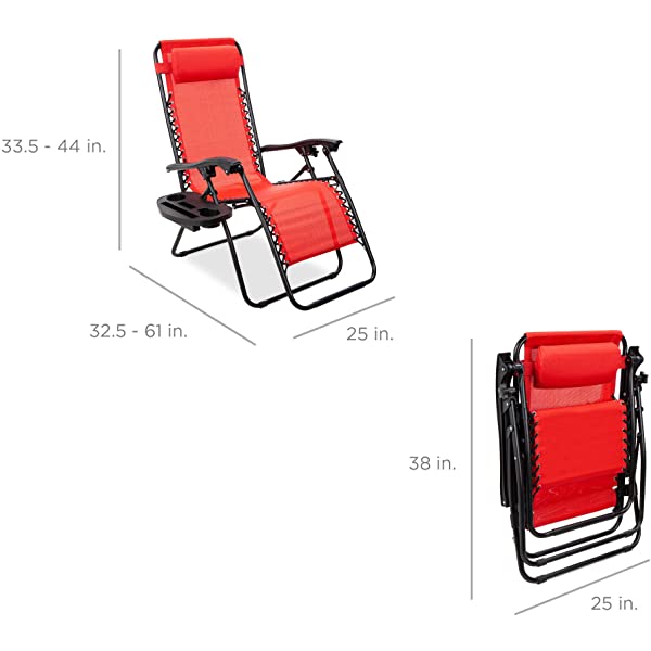 Best Choice Products Set of 2 Adjustable Steel Mesh Zero Gravity Lounge Chair Recliners w/Pillows and Cup Holder Trays - Burgundy