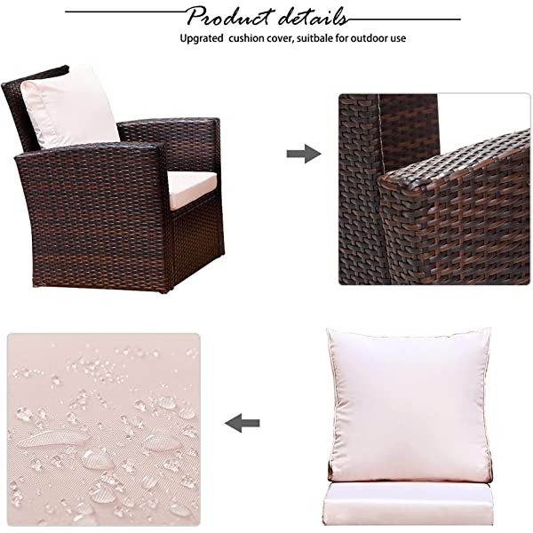 Wisteria Lane 4 Piece Outdoor Patio Furniture Sets, Wicker Conversation Set for Porch Deck, Gray Rattan Sofa Chair with Cushion Grey