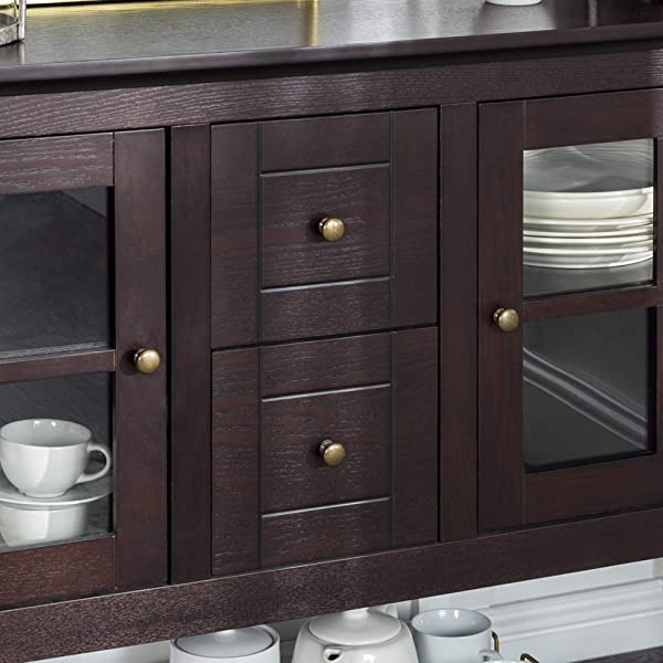 Walker Edison Charlotte Classic Glass Door Storage Buffet, 52 Inch, Espresso Espresso 52 Inch