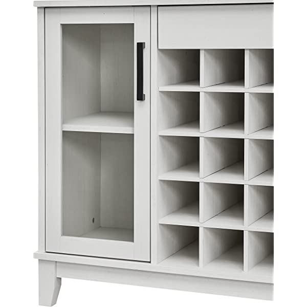 Bar Cabinet with Wine Rack and Glass Doors (Grey wash- Solid)