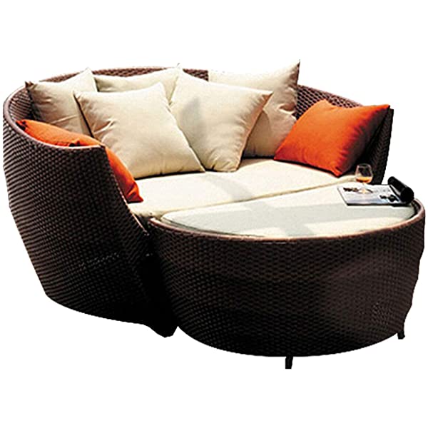 ZHJBD Exquisite Furniture-Sofa Patio Furniture Outdoor Daybed with Soft Cushions, Leisure Wicker Chair,PE Wicker Rattan Round Sectional Sofa Set for Lawn Garden Backyard Poolside,Sturdy and Durable