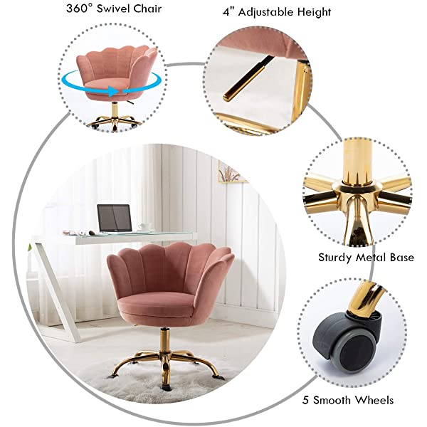 MTFY Modern Home Office Swivel Chair, Shell Desk Chair with Adjustable Height, Upholstered Ergonomic Computer Desk Chair Leisure Task Chair Accent Armchair for Office, Living Room,Bedroom (Beige)